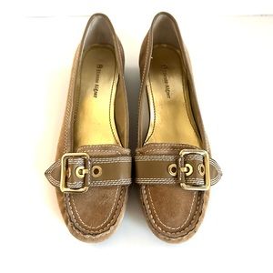 Y2K ETIENNE AIGNER SOLO SAND SUEDE LEATHER BUCKLE MOC-TOE SLIP-ON LOAFERS Sz9.5